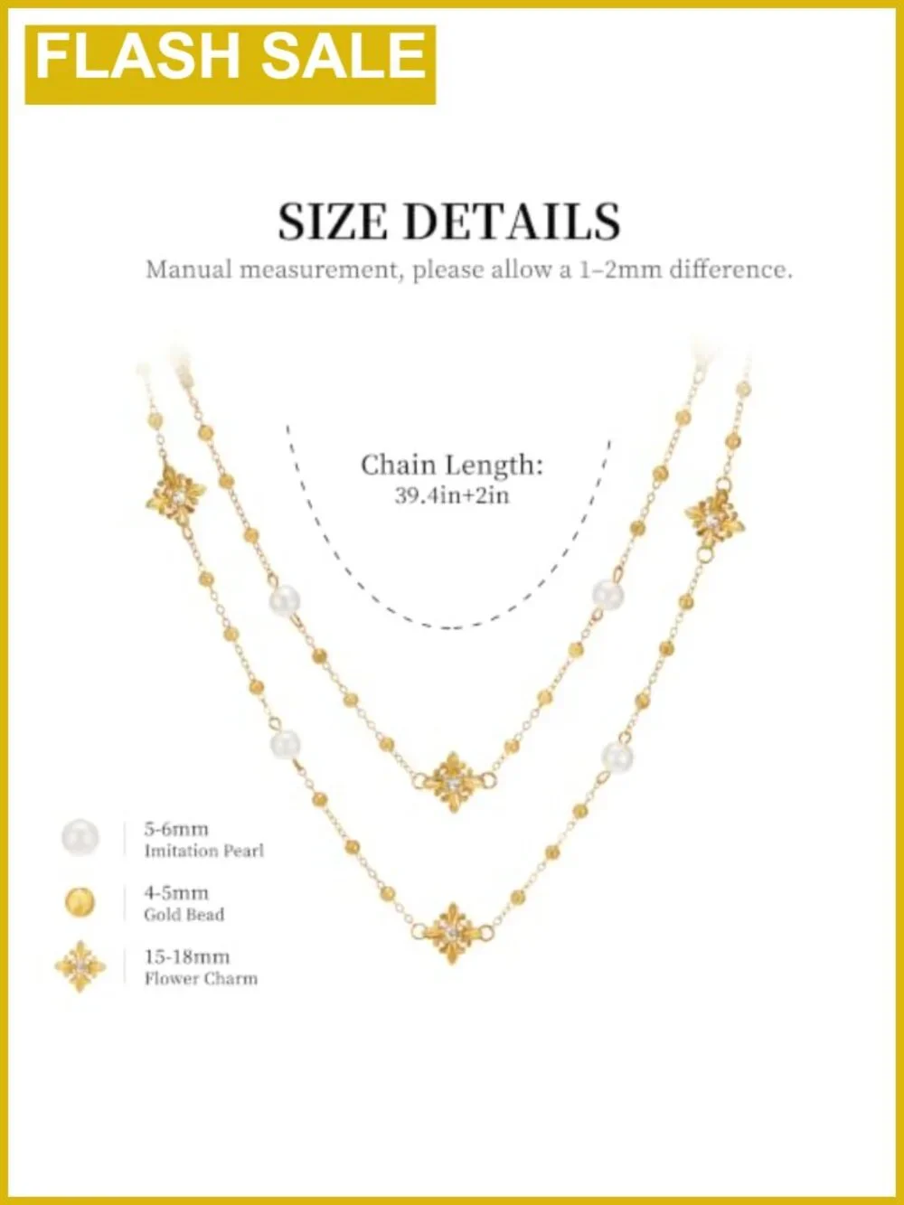 Long Layered Pearl Necklace Iris Flower Zircon Gold Bead Statement Jewelry